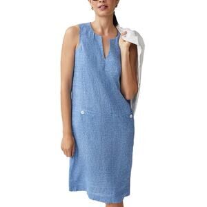 J. McLaughlin NWOT Rue Blue Linen Dress Womens Med Sleeveless Costal Chic Preppy